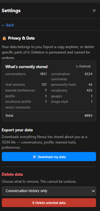 Nexus Privacy & Data — 8993 stored items